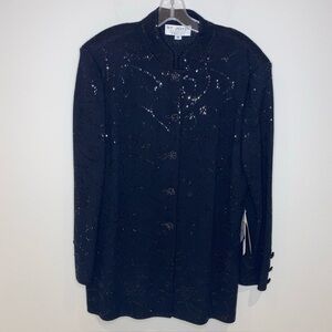 St. John Black Sequined Knit Jacket Size 14 Elegant Evening Wear NWT MSRP $1,295
